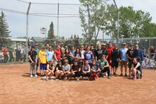 Group picture of the staff and grads that played slopitch